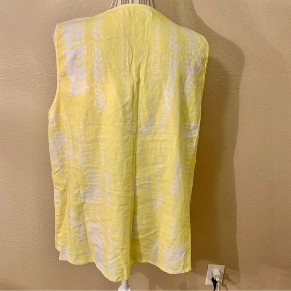 For Cynthia Linen Top XL Yellow White Blotchy Retro Keyhole Ties Linen Viscose - Picture 8 of 14